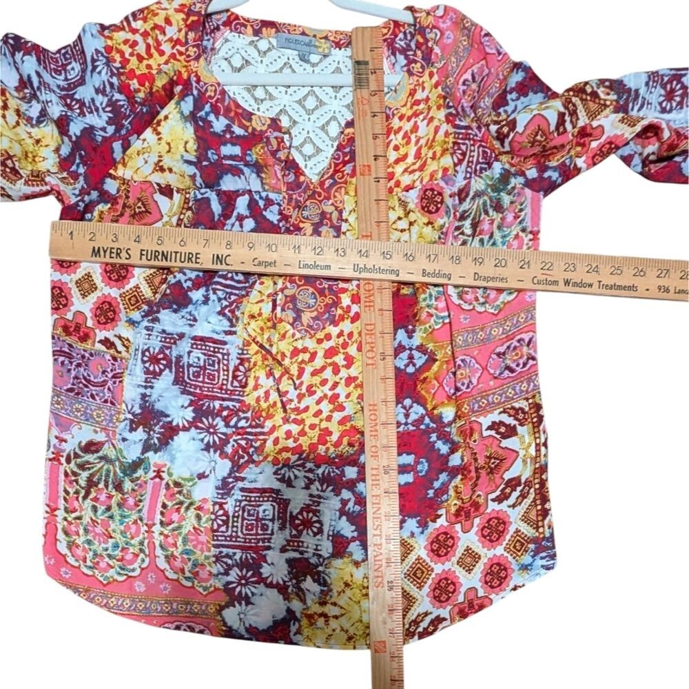 NWT Figueroa & Flower peasant blouse raspberry lace multi color plus career 1X - Picture 4 of 11